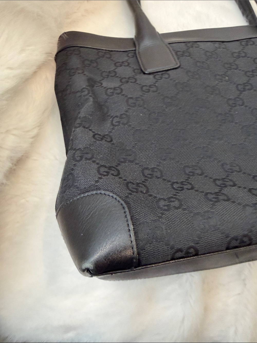 Gucci Black GG Canvas Leather-Trim Tote great condition great size authentic! - Picture 9 of 16
